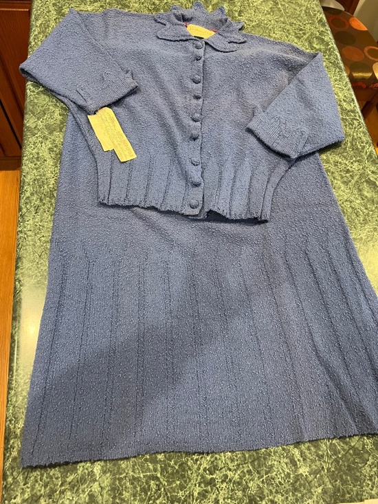 Brittany Club Dresses & Skirts - Vintage Blue Textured Knit Two-Piece Skirt and shirt Set